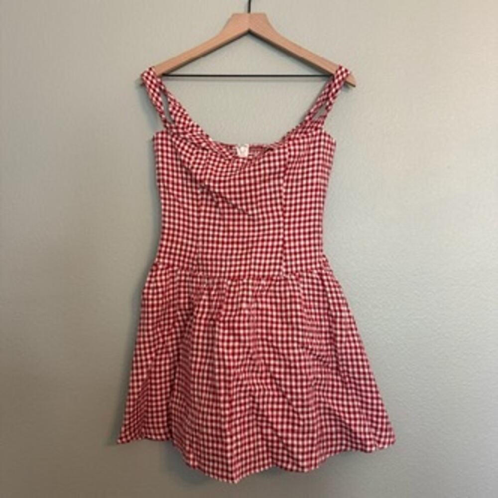NWOT new Reformation gingham Reformation Sora Linen Check Mini Dress size 6 - Picture 3 of 5